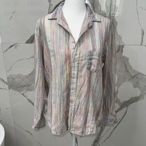 Frank & Eileen Multicolor Rainbow Striped Linen Cotton Button Down Shirt XS